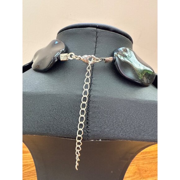 Black Chunky Statement Necklace With Adjustable Chain & Large Beads - Picture 4 of 4